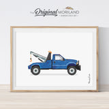 Blue Tow Truck wall art print for boy bedroom decor