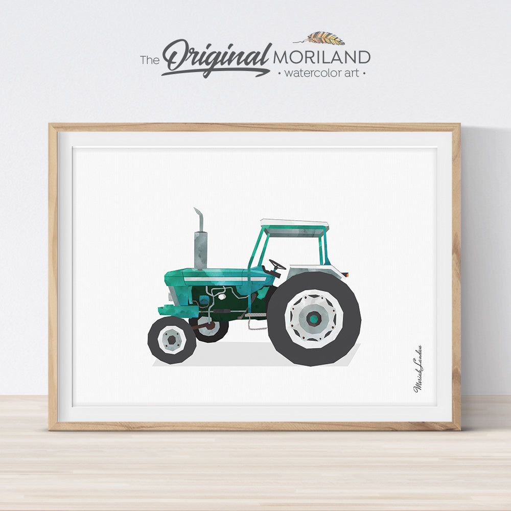 Green Vintage Old Tractor Wall Art Print for kids room decor