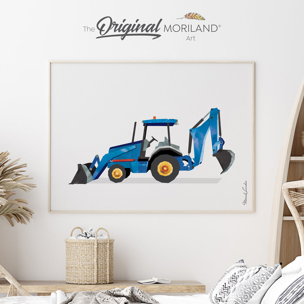 Watercolor Backhoe digger print for boy room decor by MORILAND