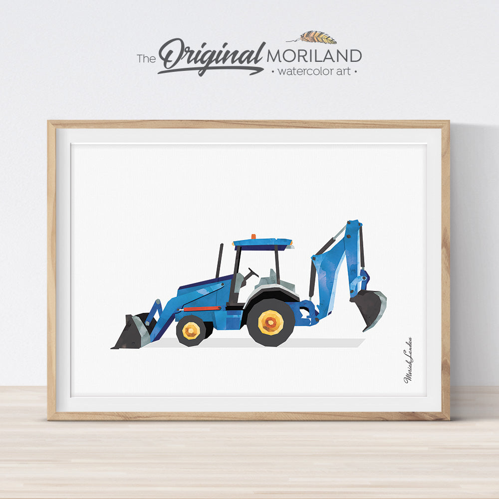 Blue Tractor Loader Backhoe Wall Art for Nursery and Boy room decor