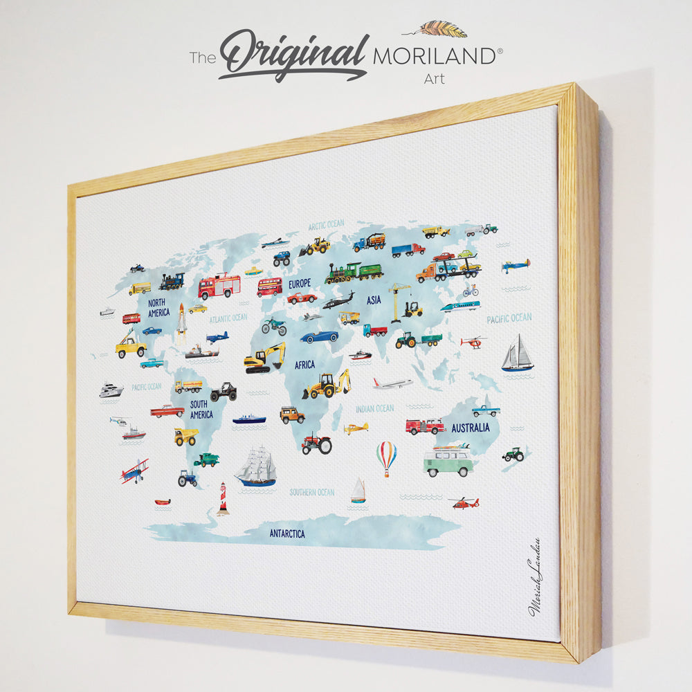 Transportation World Map - Framed Canvas Print