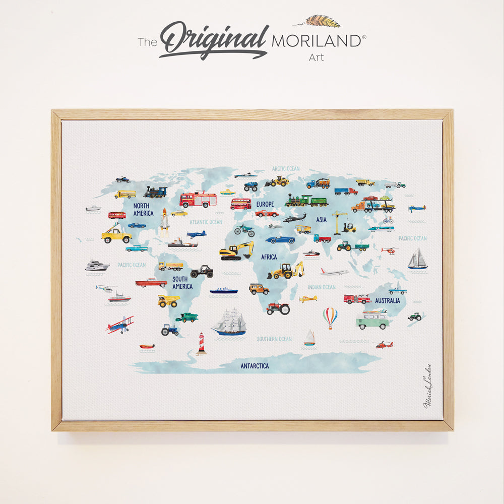 Transportation World Map - Framed Canvas Print