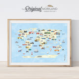 Watercolor world map wall art print for nursery