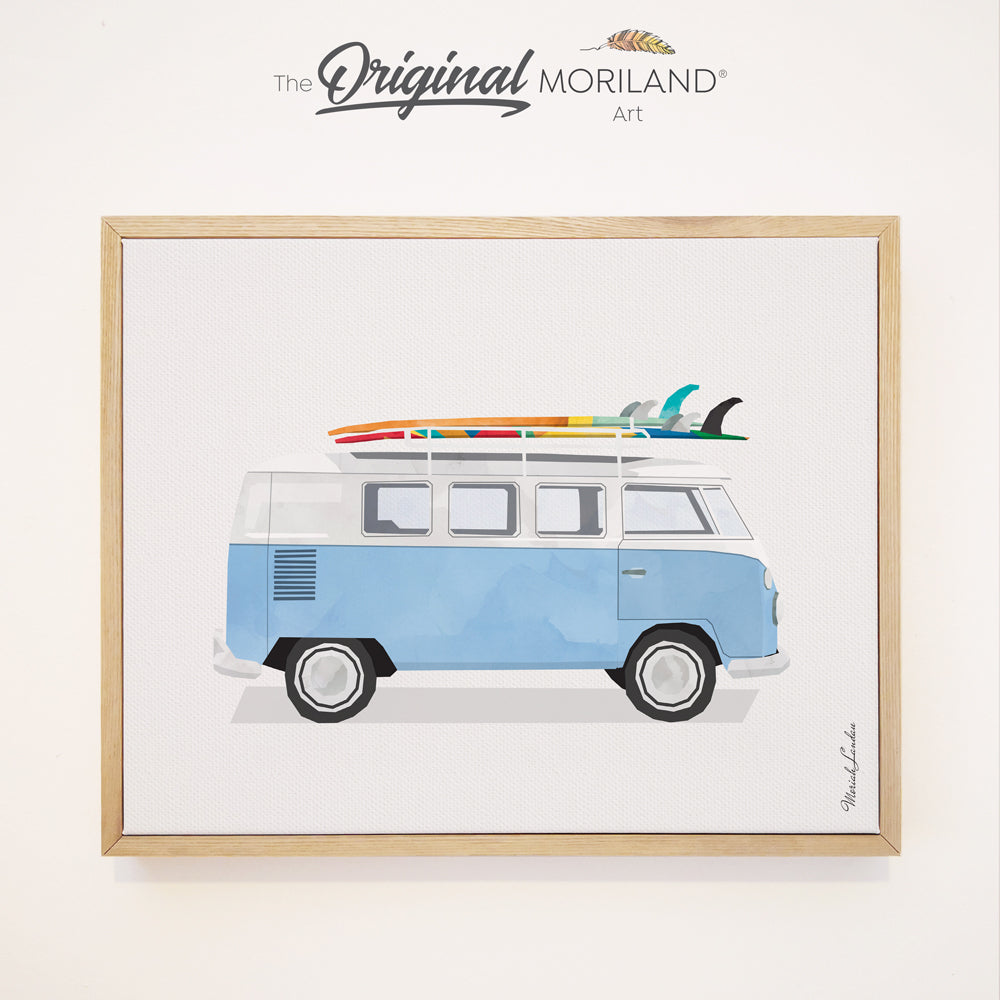 Van Print, Classic Car Art, Boys Nursery Decor, Vintage Surf Printable, Girl Boy Room Wall Decor, Bus Decor, Surfboard, Surf Decor, Transportation Decor, Vehicle Print, Kids Wall Art by MORILAND