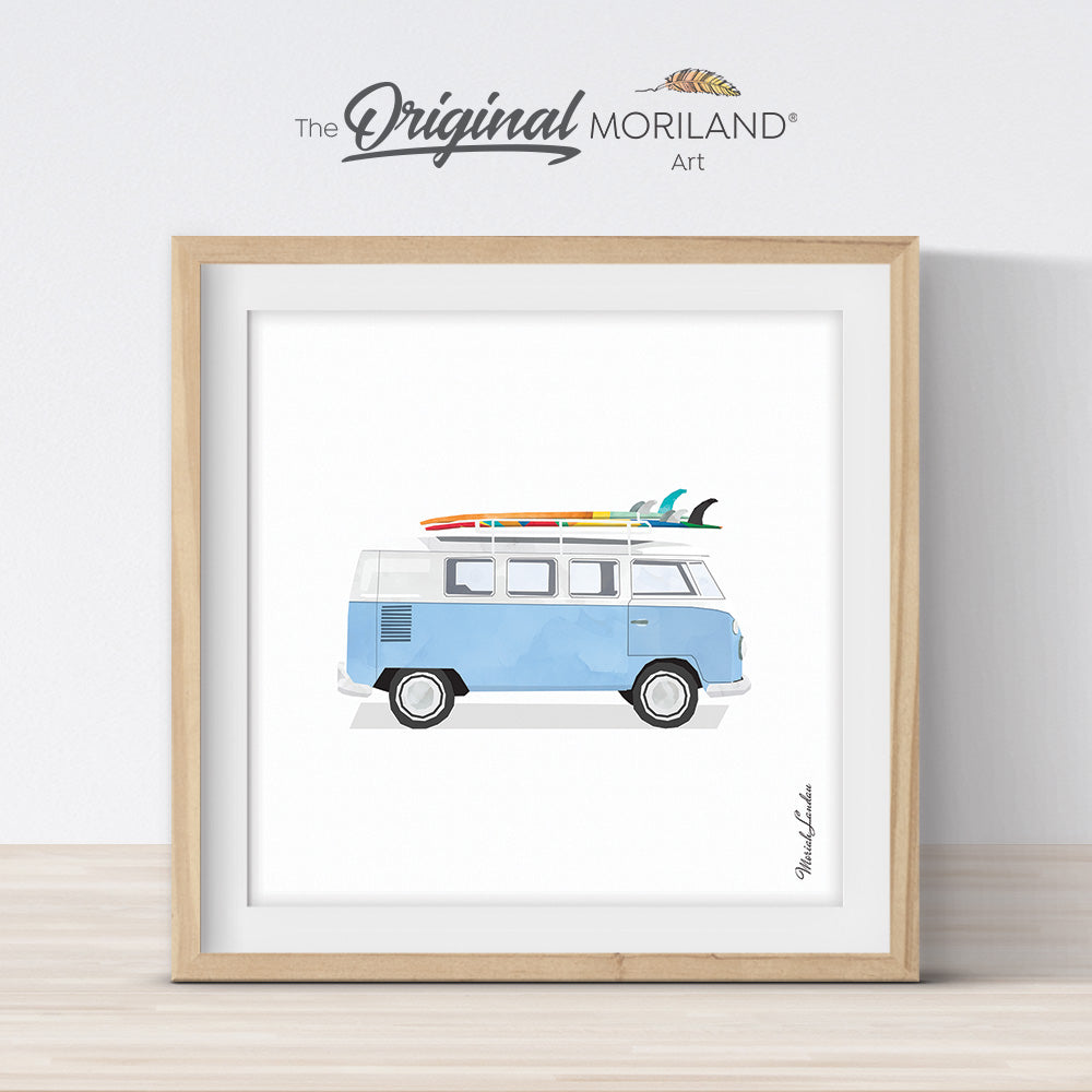 Baby Blue Van with Surfboard Print - Printable Art