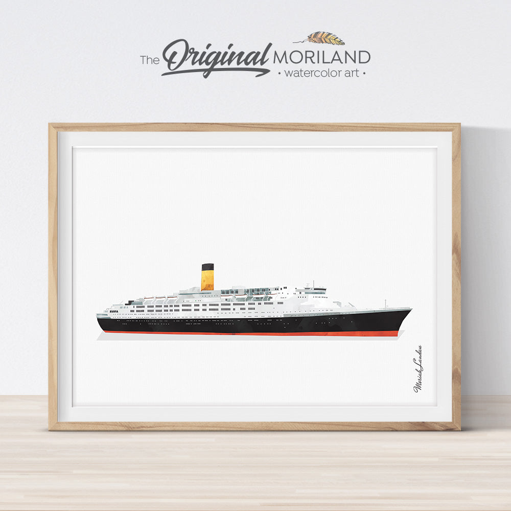 passenger liner ship watercolor wall art 