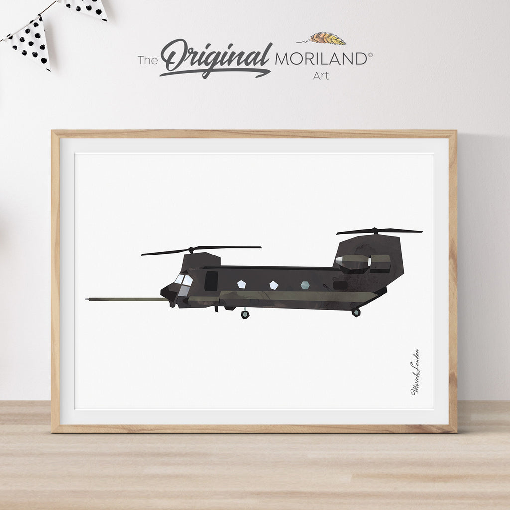 Black Military Helicopter Print - Printable Art