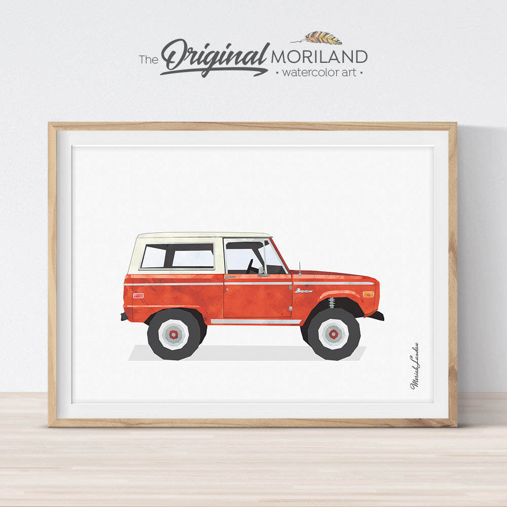 Red Bronco wall art print for bedroom decor