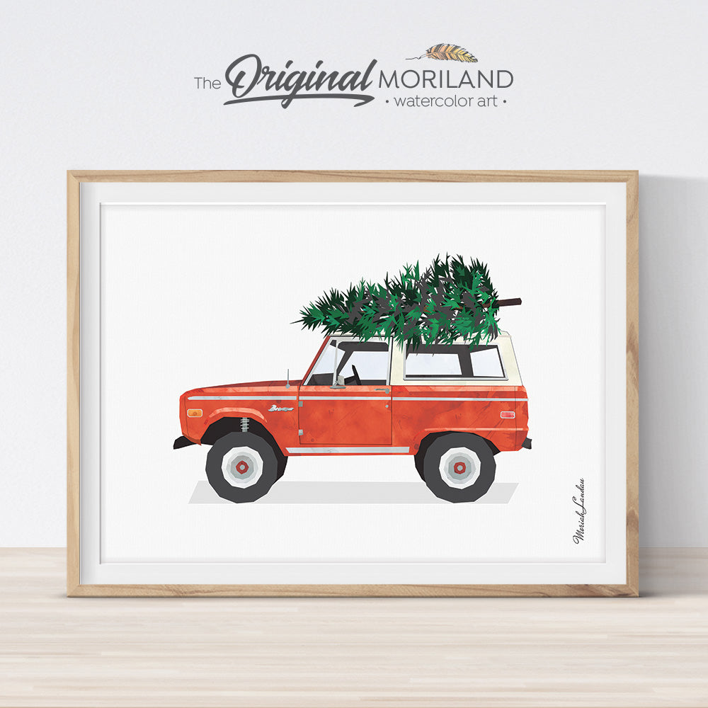 Red Christmas bronco printable print wall art for decoration and card