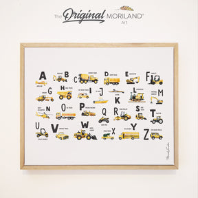 Alphabet Transportation Canvas Print, Excavator Print, Digger Art, Toddler Room Decor, Boy Nursery Decor, Digger Wall Art, Construction Decor, Truck Print, Big Boy Room Art, Transportation Art, Preschool Alphabet, Kids Poster by MORILAND
