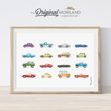 classic cars wall art poster in watercolor for boys room decor