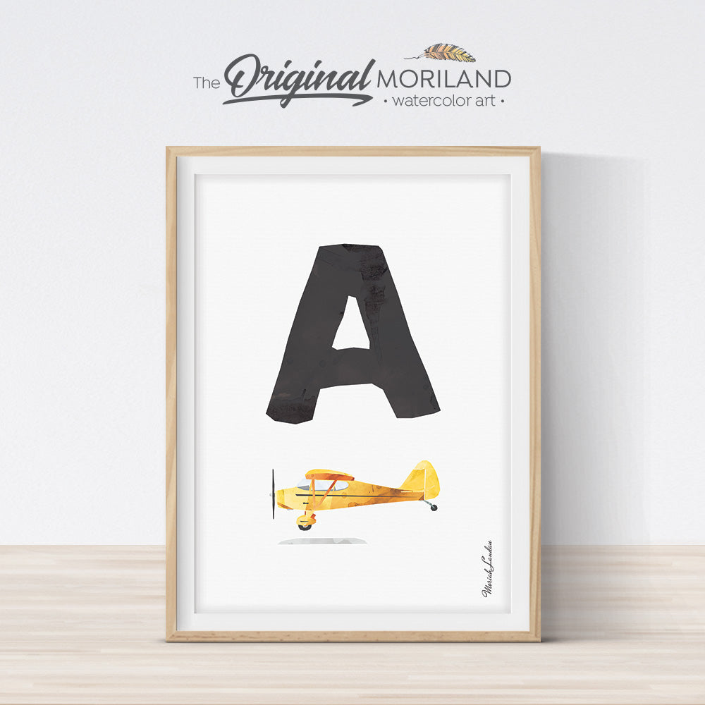 transportation Alphabet letter A Plane airplane print for boy and nursery decor