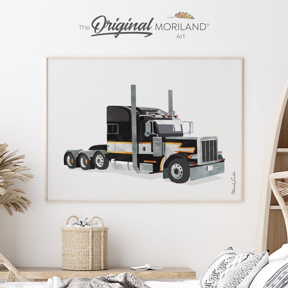 watercolor semi truck print for boy bedroom decor by MORILAND