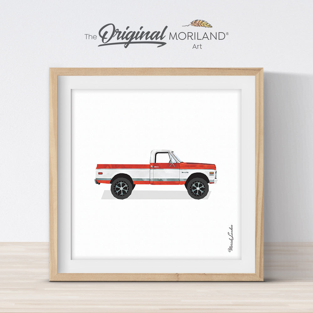 Red & White Pickup Truck Print - Printable Art