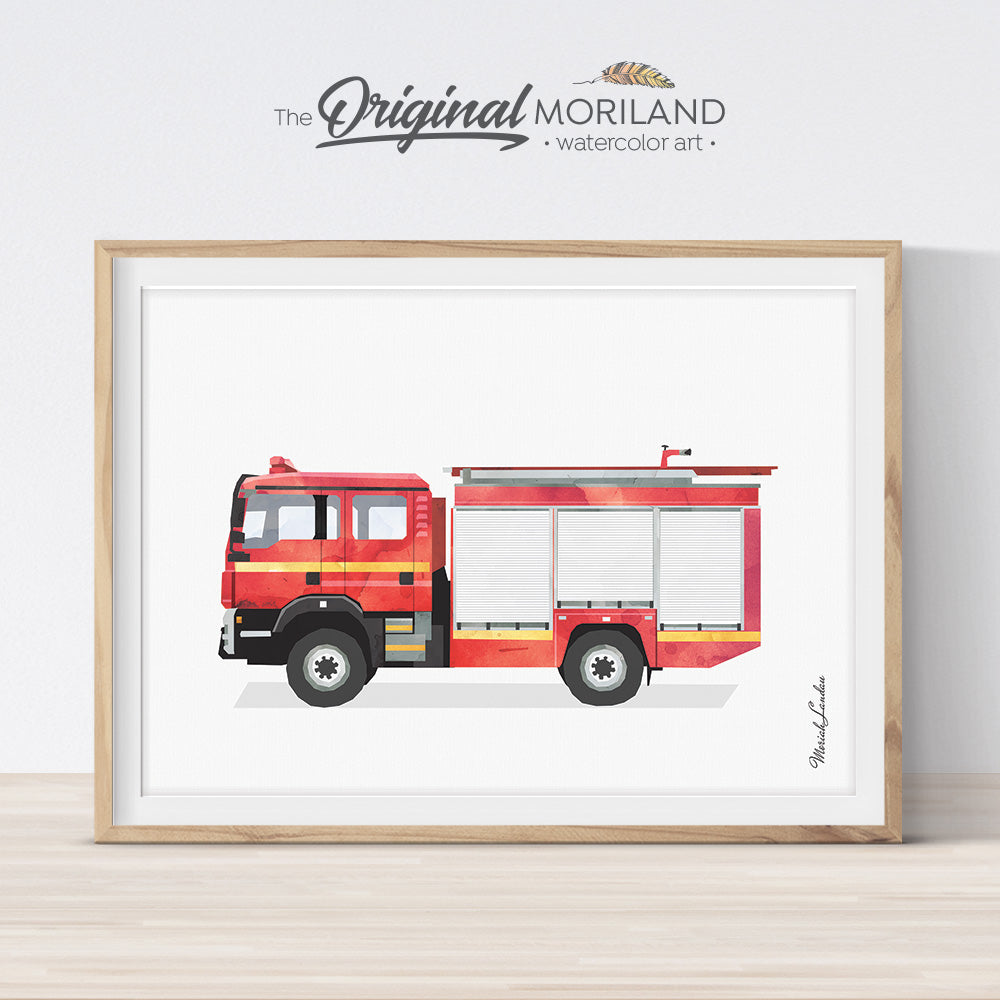 Fire truck printable wall art for kids room and nursery decor
