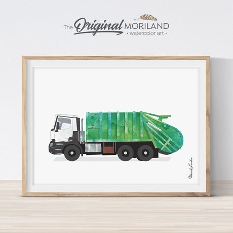 Garbage truck print wall art for kids room and nursery decor