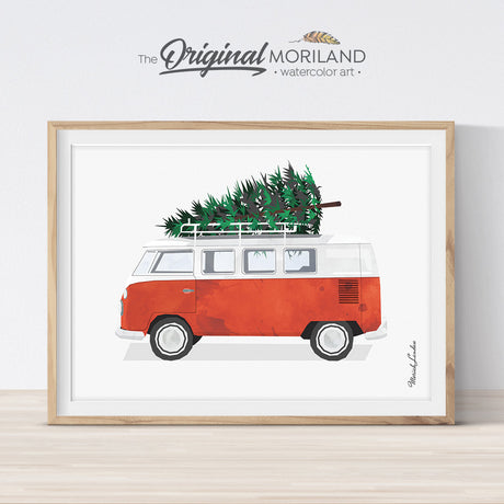 Christmas Van print wall art for decoration and printable card