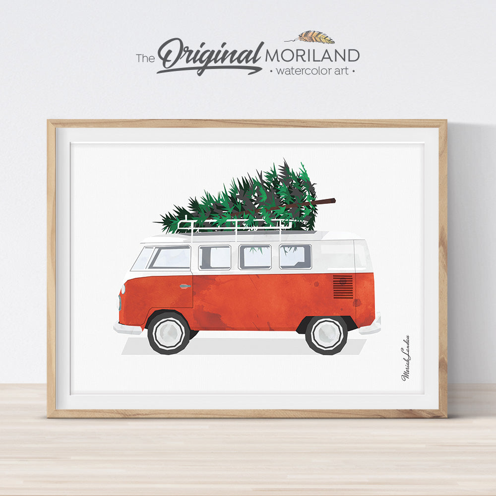 Christmas Van print wall art for decoration and printable card