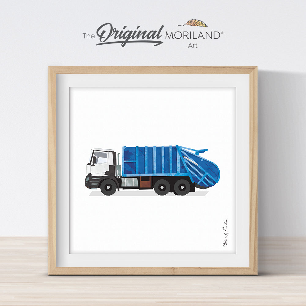 Blue Garbage Truck Print - Printable Art