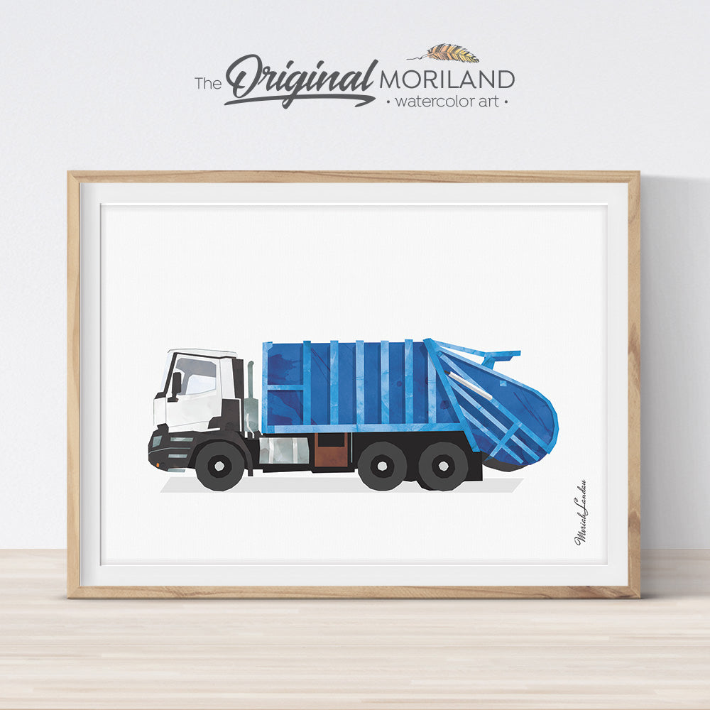 Garbage truck print wall art for kids room and nursery decor