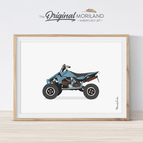 Quad bike motocross wall art print for boy room decor, watercolor illustration  