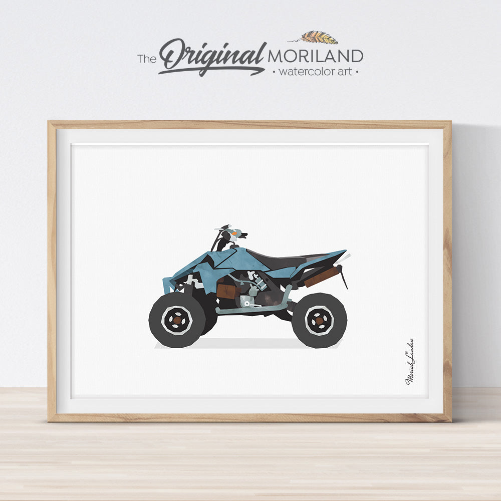 Quad bike motocross wall art print for boy room decor, watercolor illustration  