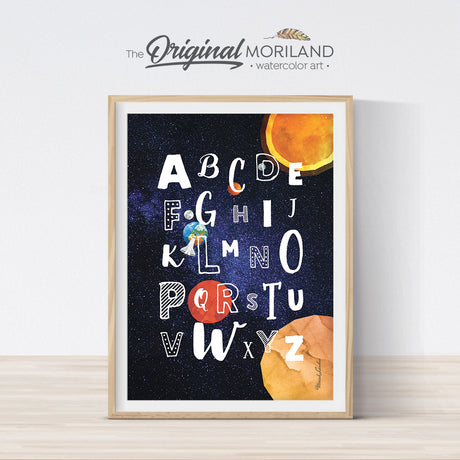 Space Alphabet Wall Art Print for boy and girl room decor 