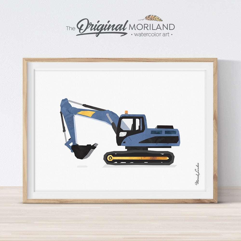 Digger Excavator Wall Art Print for big boy room decor and nursery