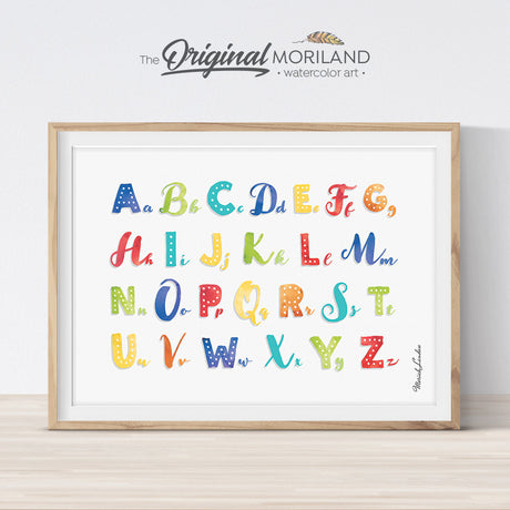 watercolor multicolor Alphabet poster print for kids room decor