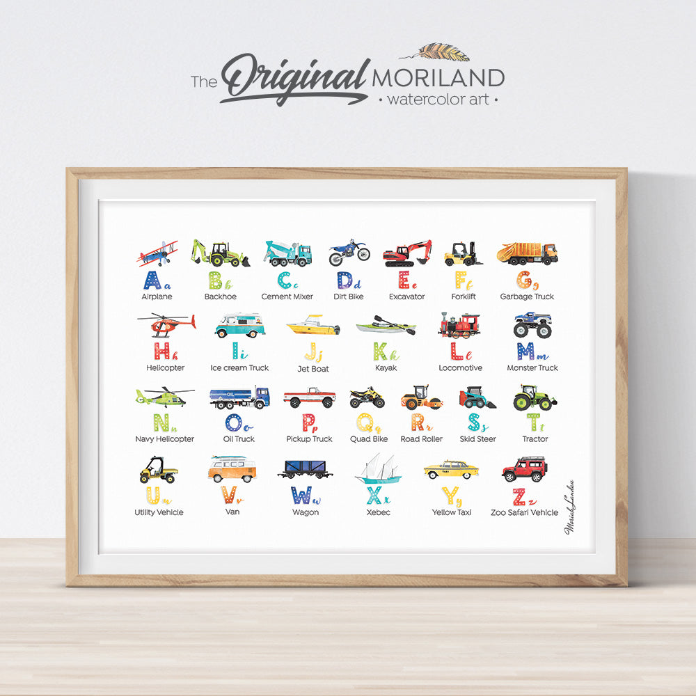 Transportation vehicle Alphabet print for boy room decor