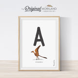 Dinosaur alphabet wall art print for boy room decor, letter A