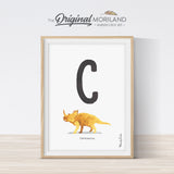 Dinosaur alphabet wall art print for boy room decor, letter C