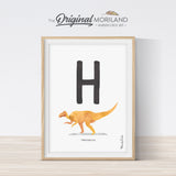 Watercolor Dinosaur Alphabet letter H wall art print for big boy room decor - by MORILAND