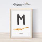 Watercolor Dinosaur Alphabet letter M wall art print for big boy room decor - by MORILAND