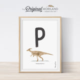 Watercolor Dinosaur Alphabet letter P wall art print for big boy room decor - by MORILAND