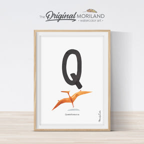 Watercolor Dinosaur Alphabet letter Q wall art print for big boy room decor - by MORILAND