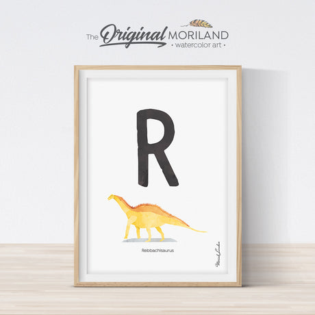 Dinosaur alphabet wall art print for boy room decor, letter R