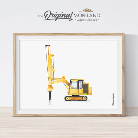 Excavator Digger Wall Art Print for Toddler Boys Room Decor