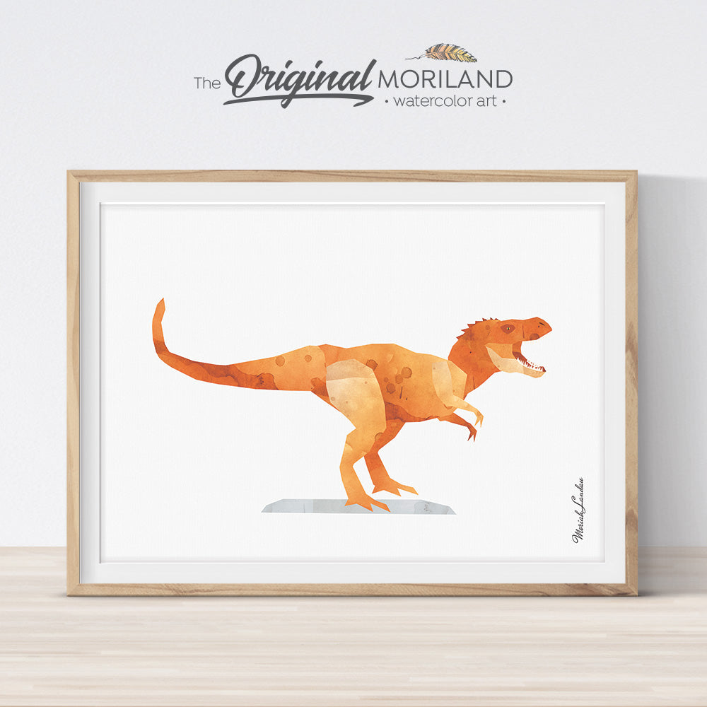 watercolor t-rex Tyrannosaurus dinosaur wall art print for boy room decor