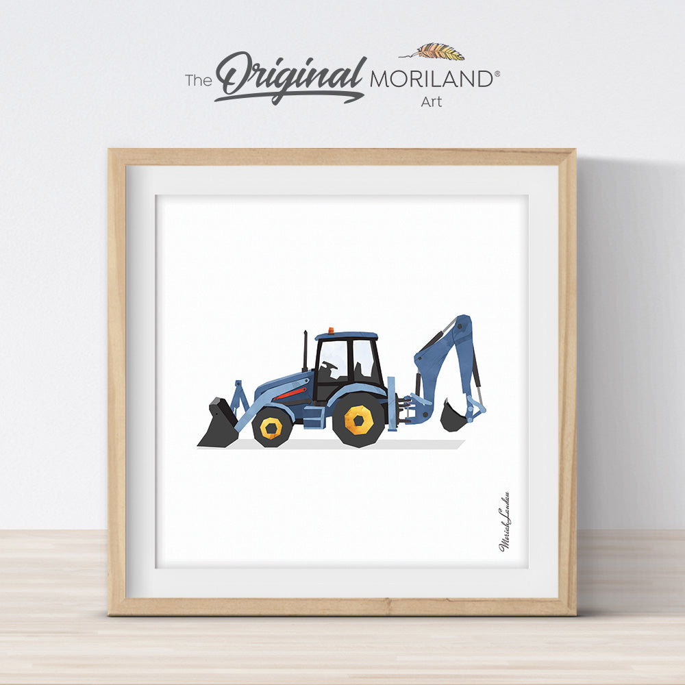 Blue Backhoe Digger Print- Printable Art