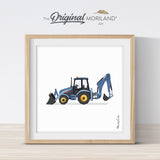 Blue Backhoe Digger Print- Printable Art