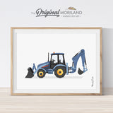 Backhoe digger watercolor print wall art for big boy room decor