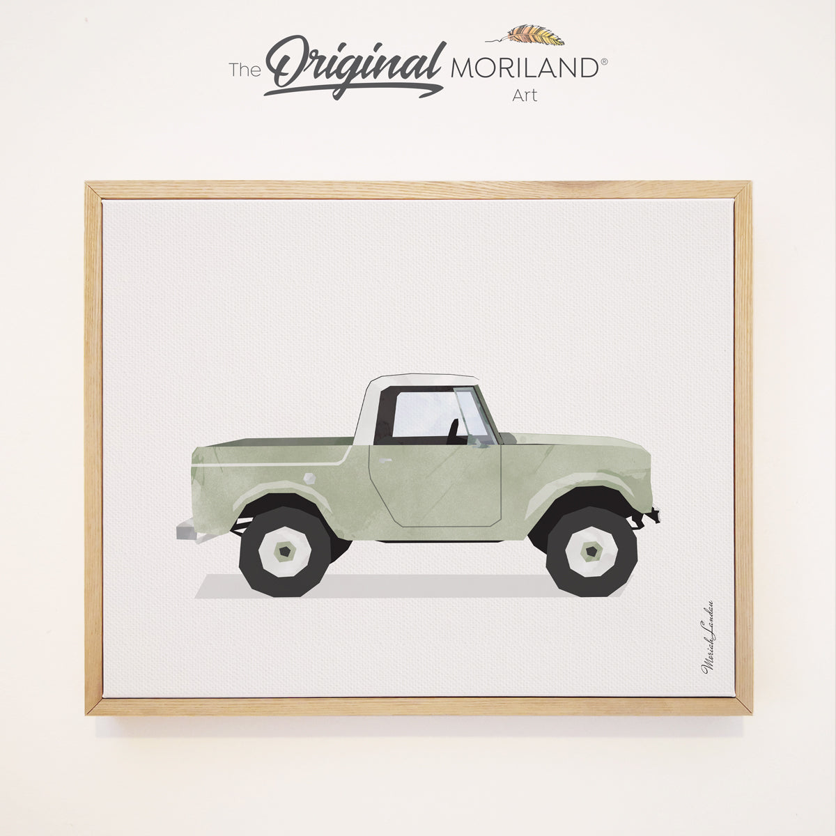 Scout - Sage Green old Timer Truck - Framed Canvas Print | Truck Print, Classic Car Art, Vintage Surf Printable, Girl Boy Room Wall Decor, Surf Decor, Surfboard, Car Print, Transportation Decor, Vehicle Print, Kids Poster by MORILAND