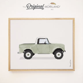 Scout - Sage Green old Timer Truck - Framed Canvas Print | Truck Print, Classic Car Art, Vintage Surf Printable, Girl Boy Room Wall Decor, Surf Decor, Surfboard, Car Print, Transportation Decor, Vehicle Print, Kids Poster by MORILAND