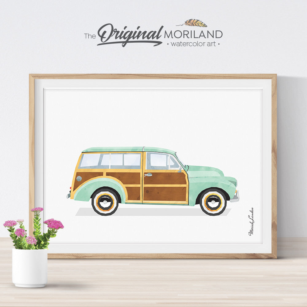 Vintage classic Woodie Car wall art Print for kids room decor