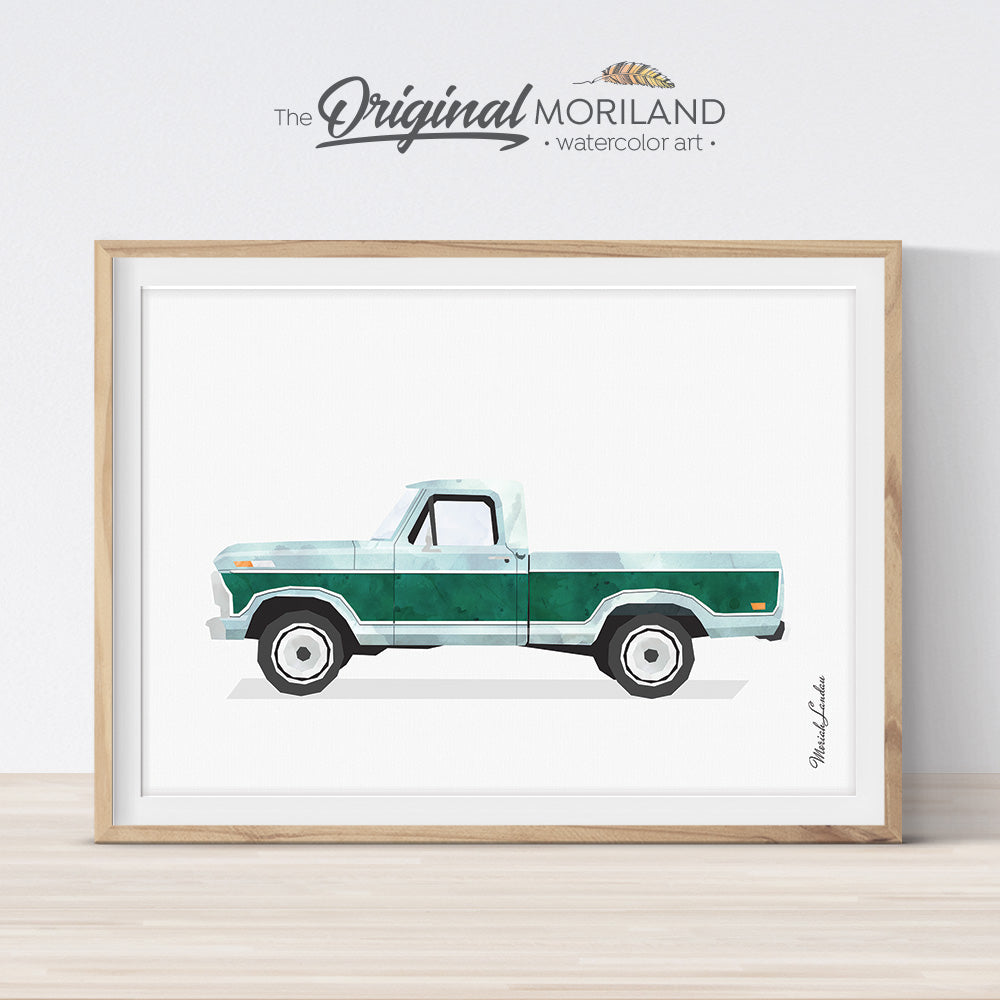 Old Pickup Truck Watercolor Art for boy bedroom decor gift