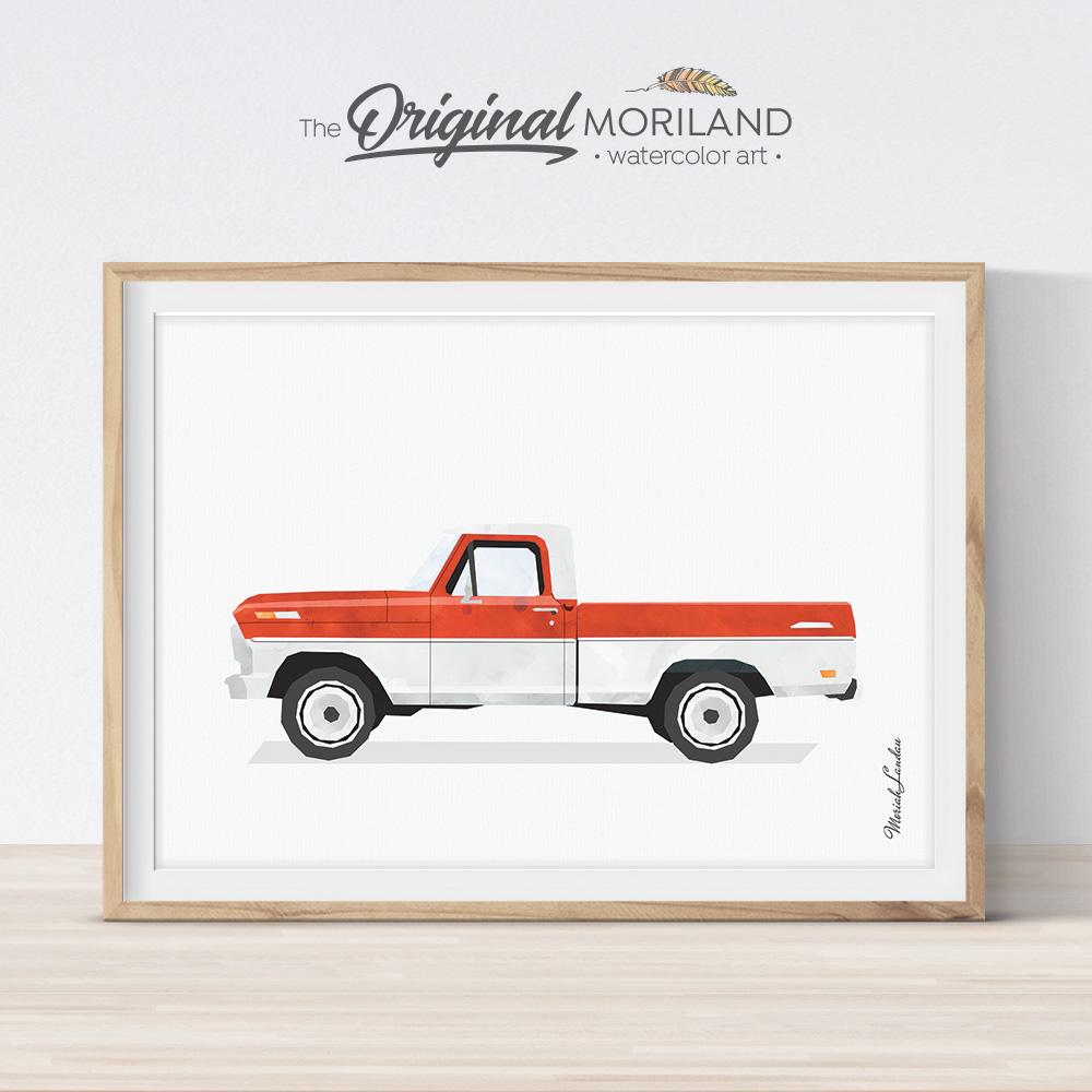 Old Pickup Truck Watercolor Art for boy bedroom decor gift