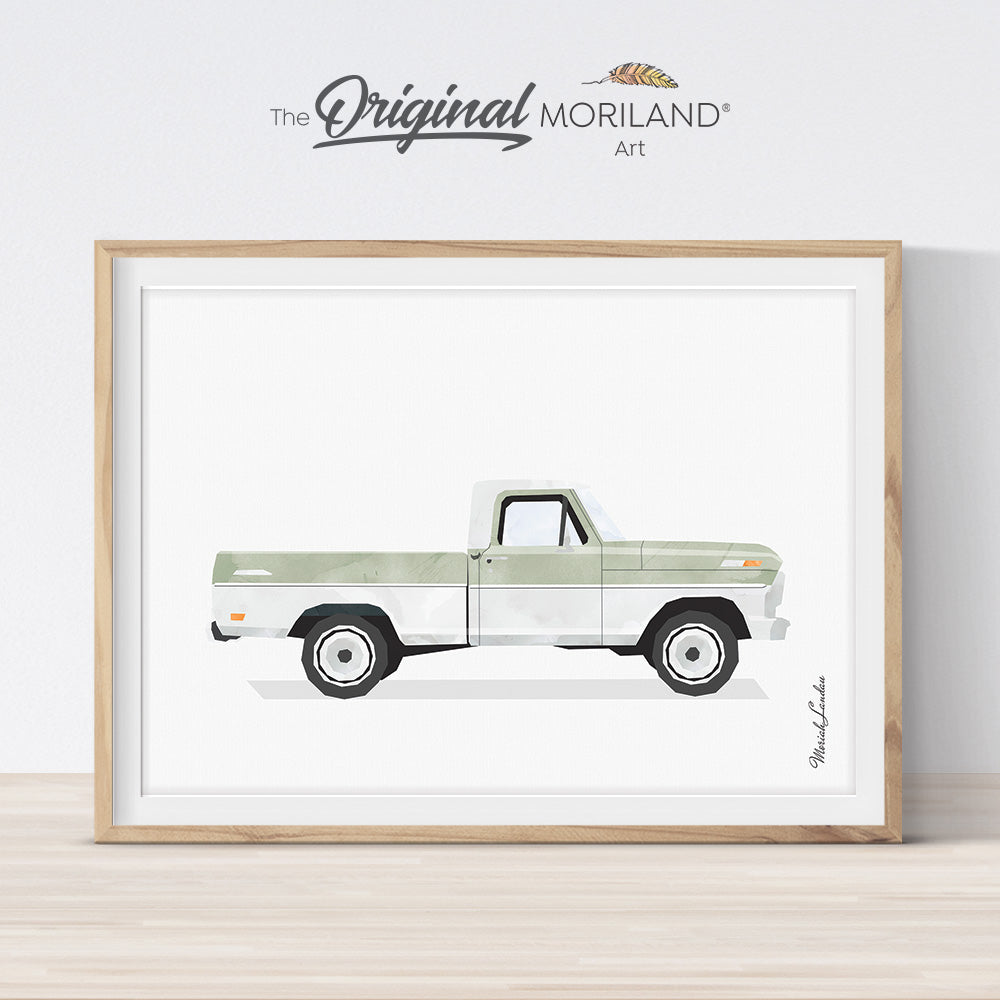 Sage-Green Old Pickup Truck Print - Printable Art