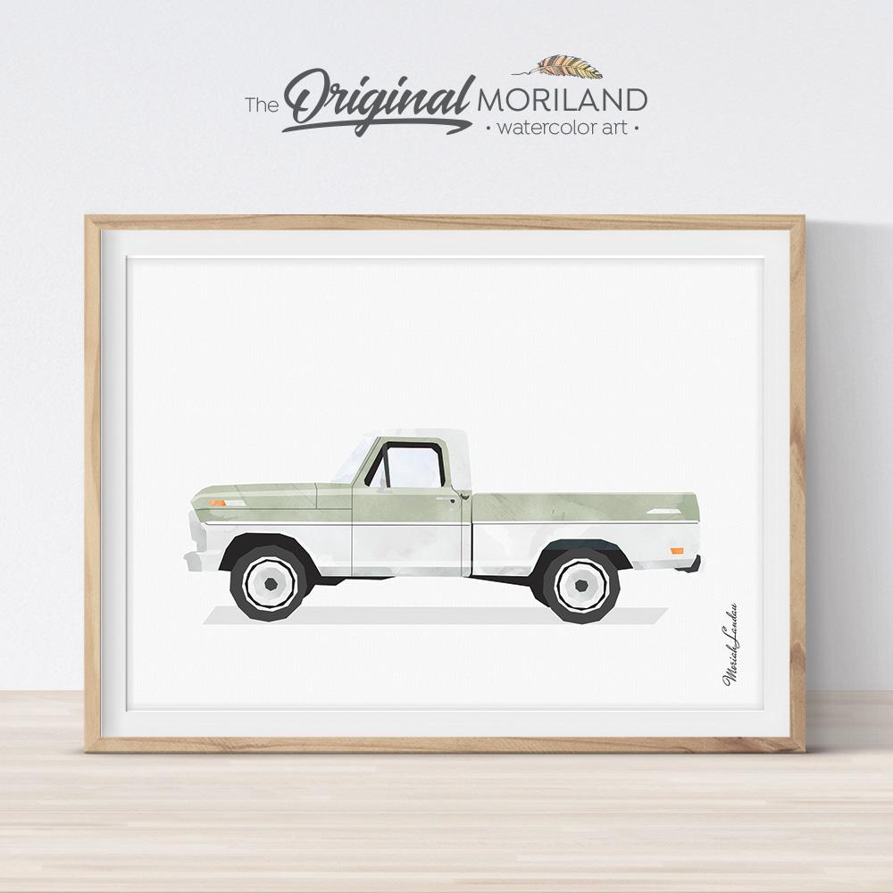 Old Pickup Truck Watercolor Art for boy bedroom decor gift