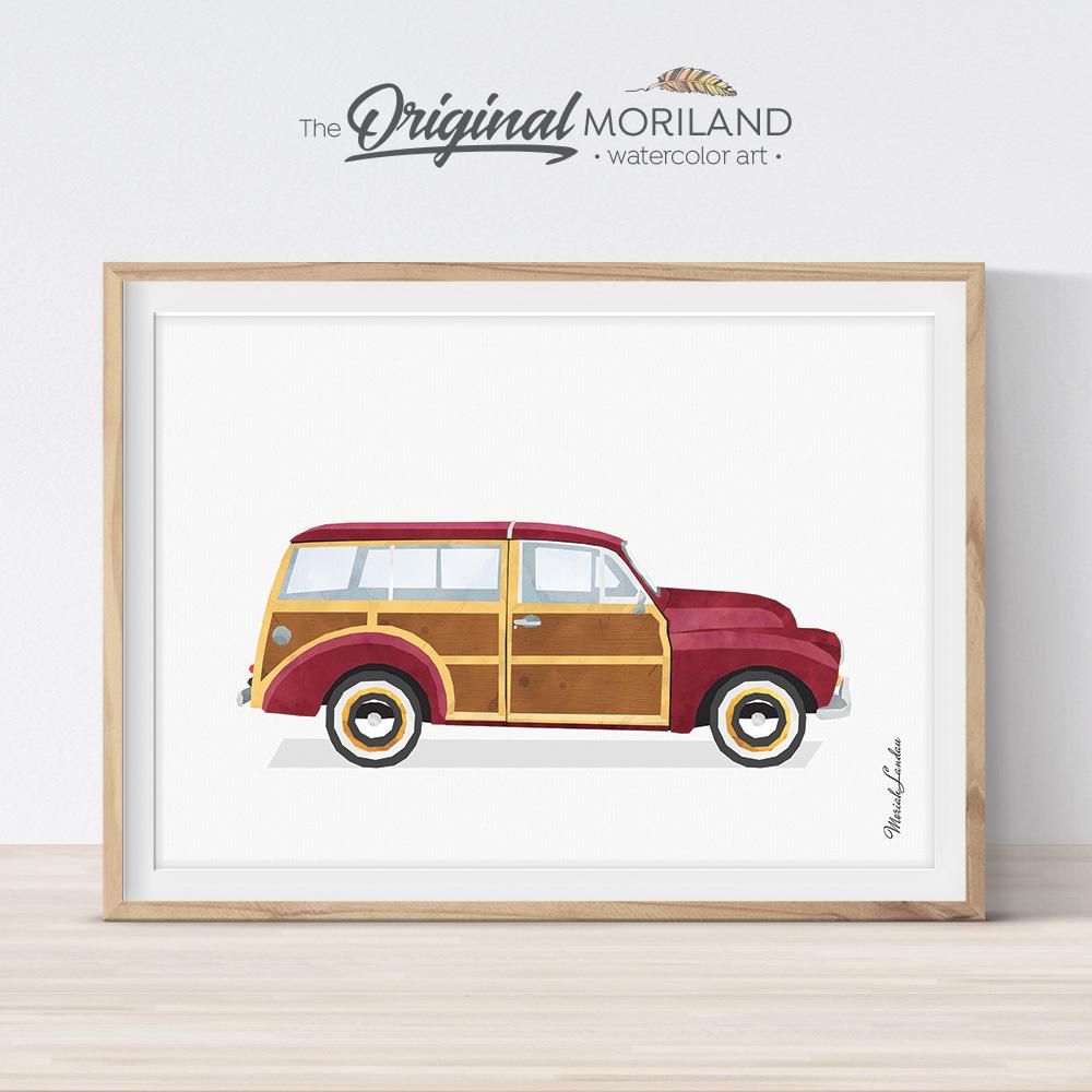 Vintage classic Woodie Car wall art Print for kids room decor